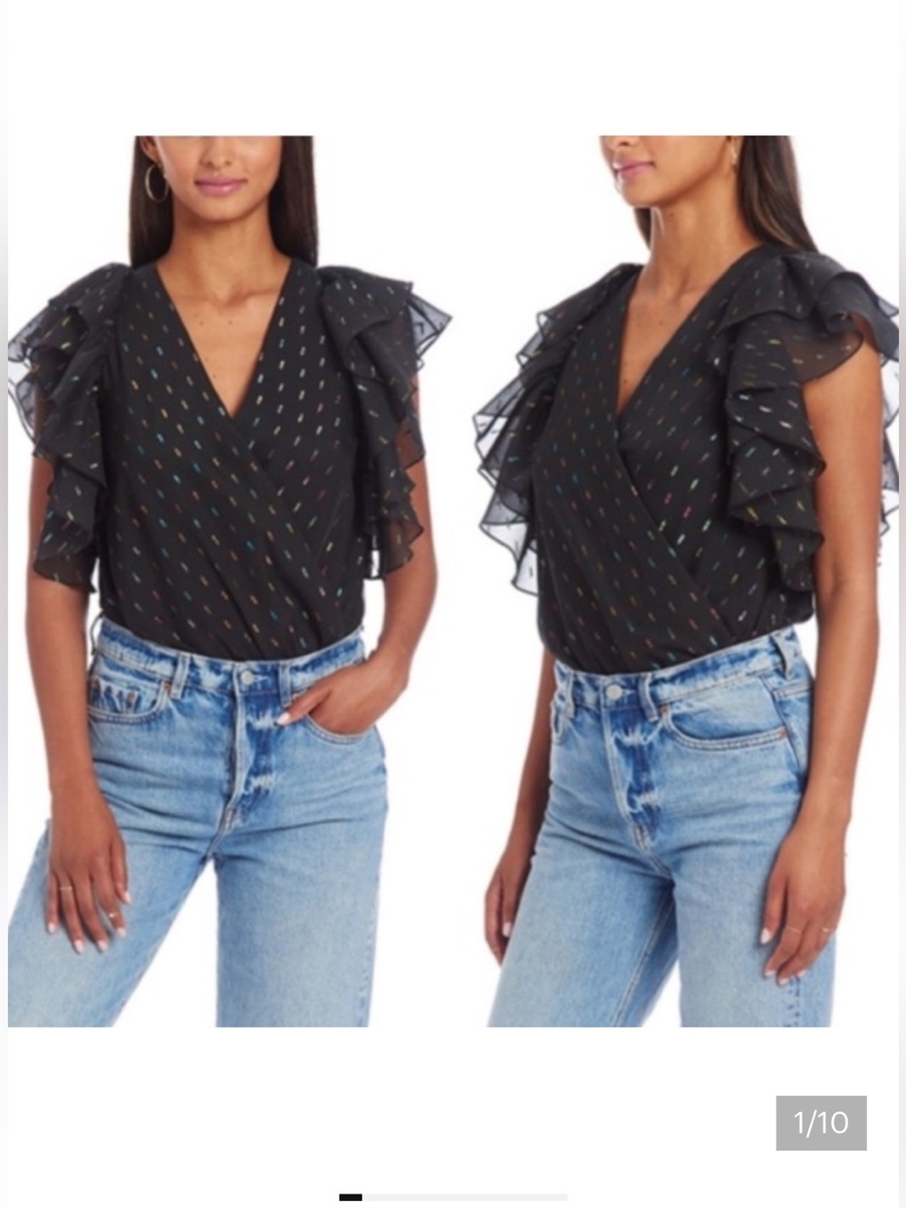 Amanda Uprichard Prism Sycamore bodysuit top rainbow metallic ruffles XS
